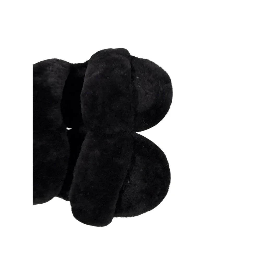 UGG Oh Fluffita Black Sheepskin Platform Slingback Slides Sandals Women 8